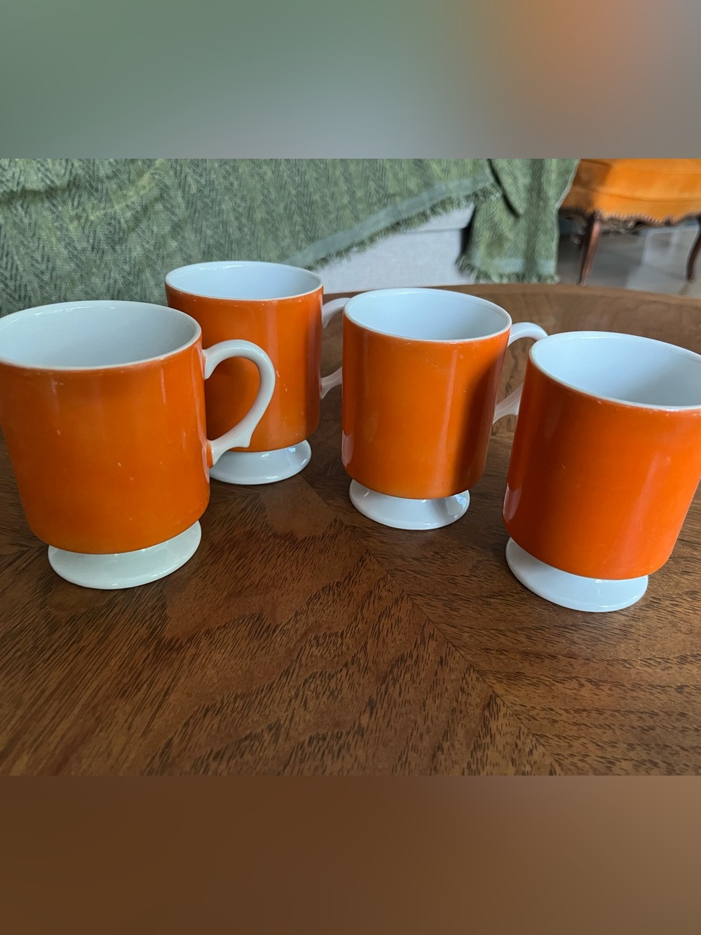 MCM Orange vintage milk glass footed pedestal mugs